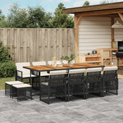 Tuinset 13-delig poly rattan zwart met kussens