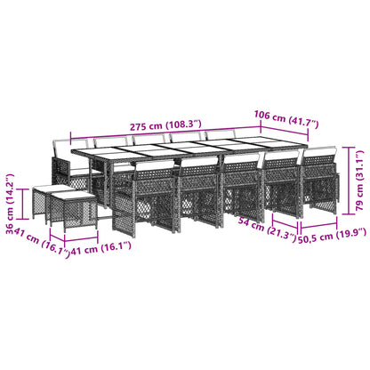 15-delige Tuinset met kussens poly rattan grijs