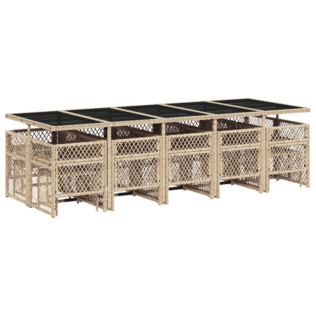 15-delige Tuinset met kussens poly rattan beige