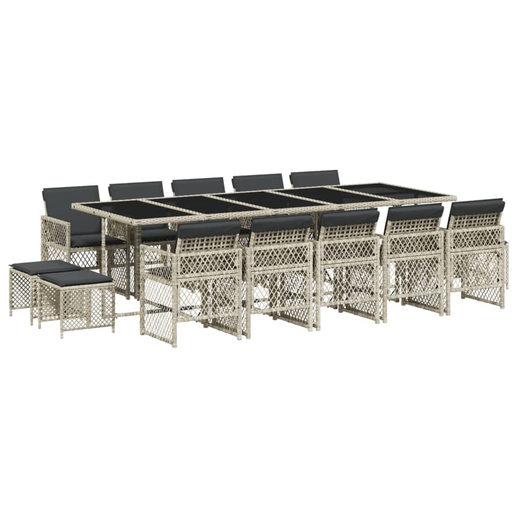 15-delige Tuinset met kussens poly rattan lichtgrijs
