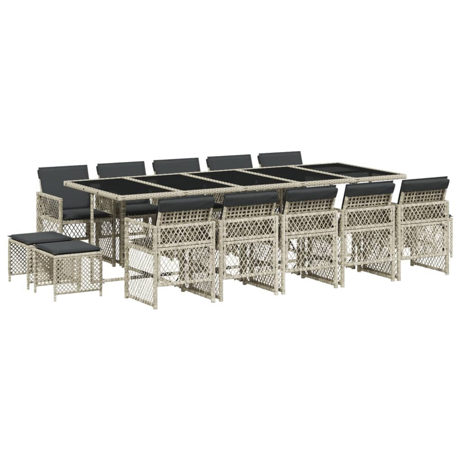 15-delige Tuinset met kussens poly rattan lichtgrijs