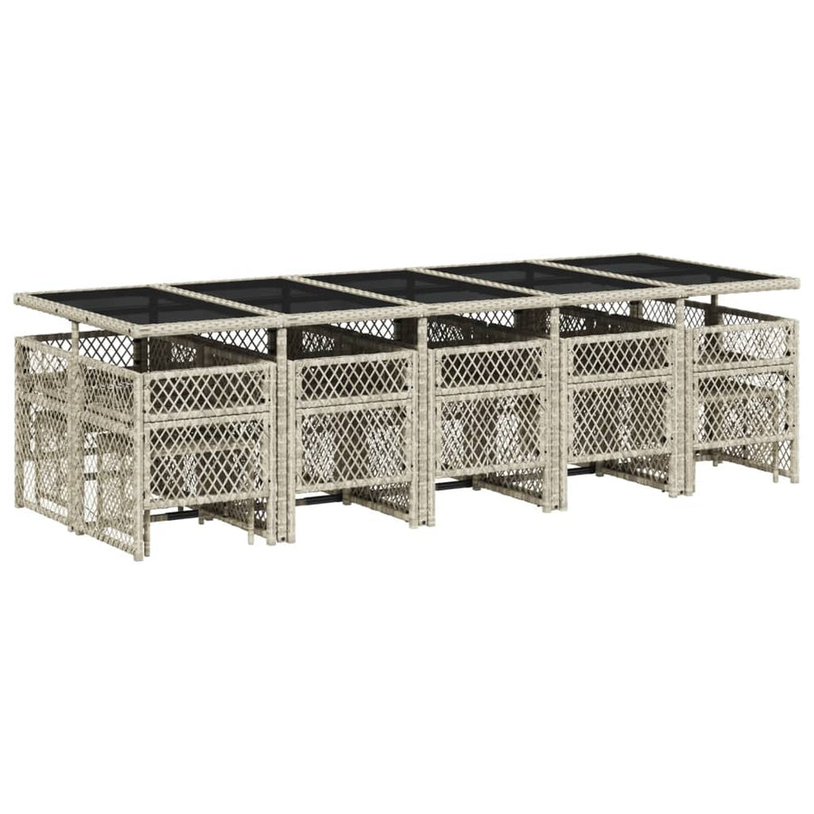 15-delige Tuinset met kussens poly rattan lichtgrijs