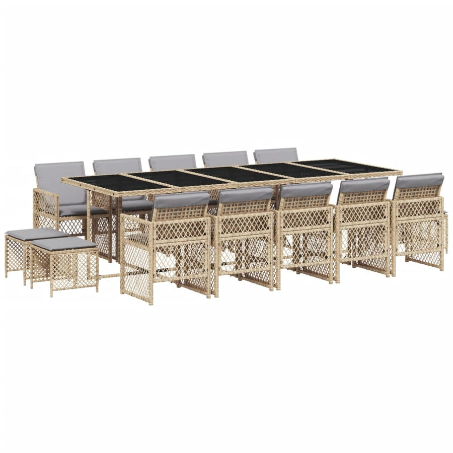 15-delige Tuinset met kussens poly rattan beige