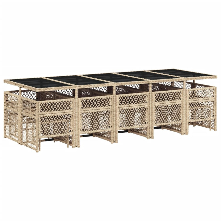 15-delige Tuinset met kussens poly rattan beige