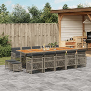 Tuinset 15-delig poly rattan grijs met kussens