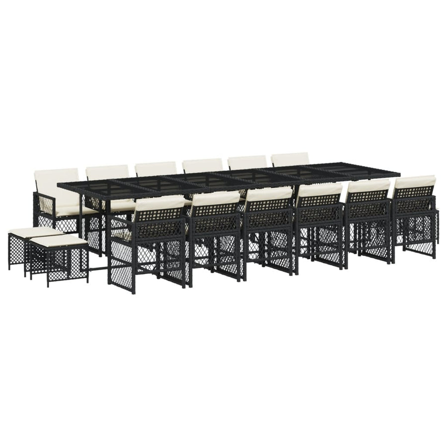17-delige Tuinset met kussens poly rattan zwart