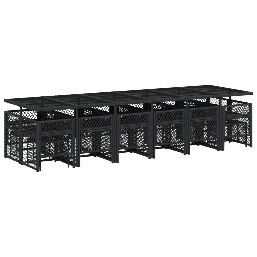 17-delige Tuinset met kussens poly rattan zwart