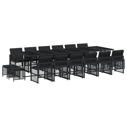 17-delige Tuinset met kussens poly rattan zwart