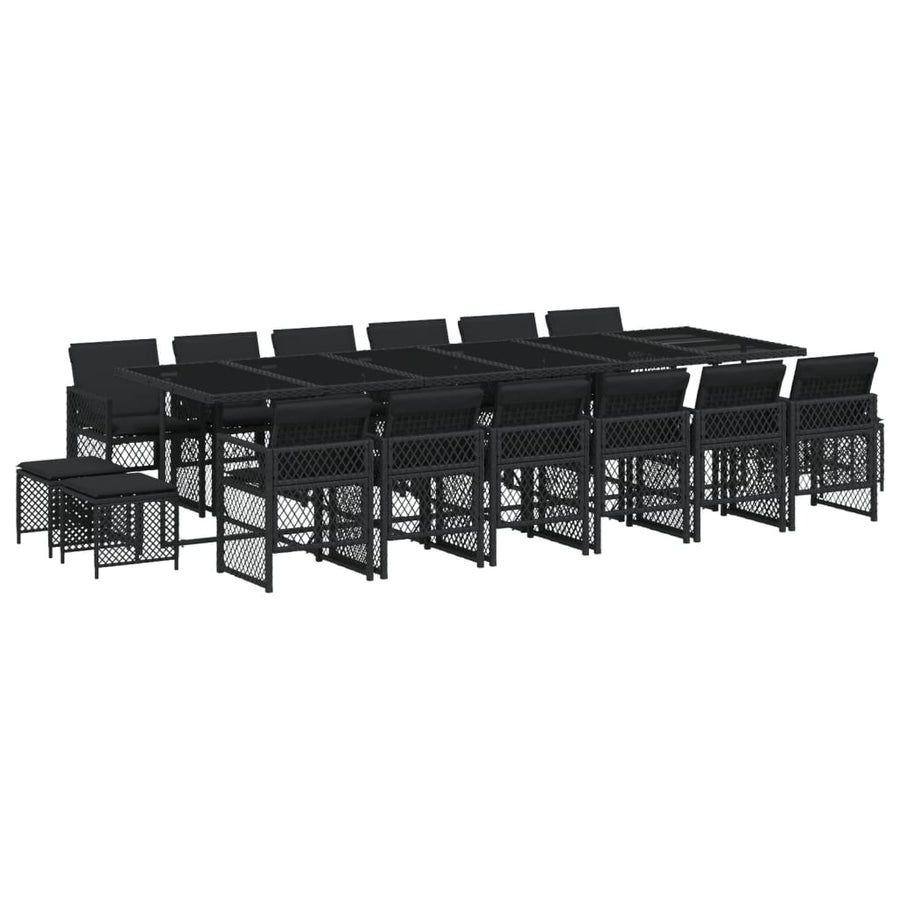 17-delige Tuinset met kussens poly rattan zwart