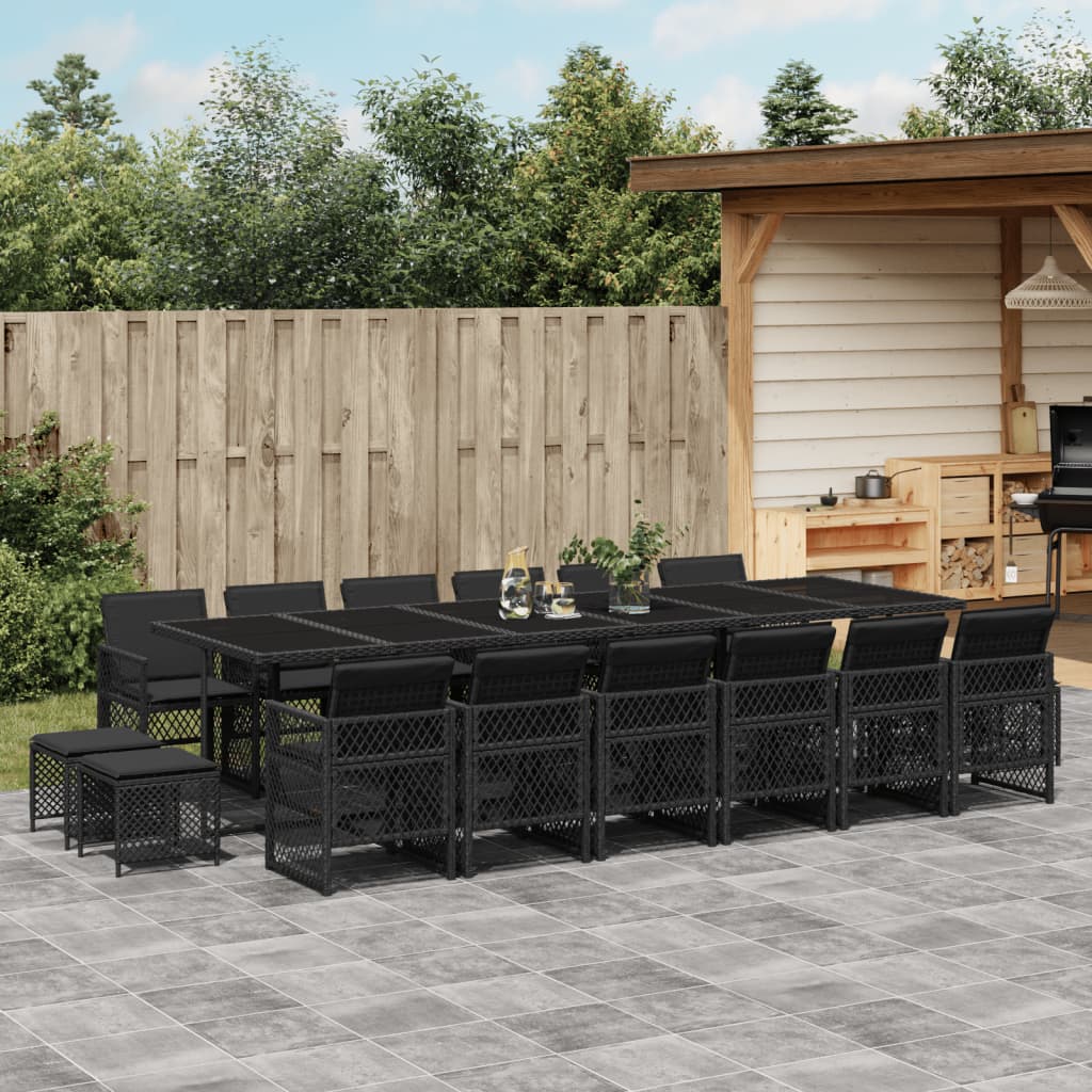 17-delige Tuinset met kussens poly rattan zwart