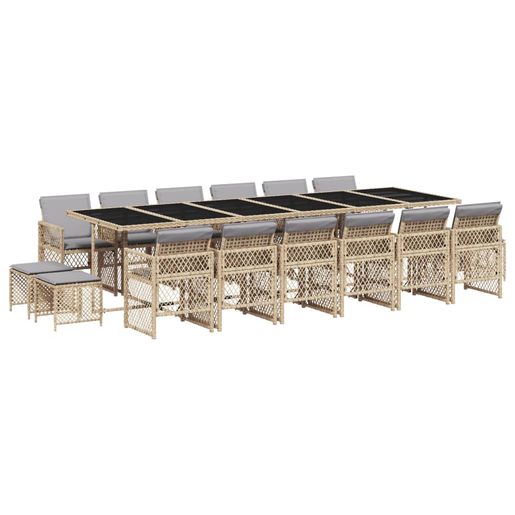17-delige Tuinset met kussens poly rattan beige