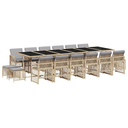 17-delige Tuinset met kussens poly rattan beige