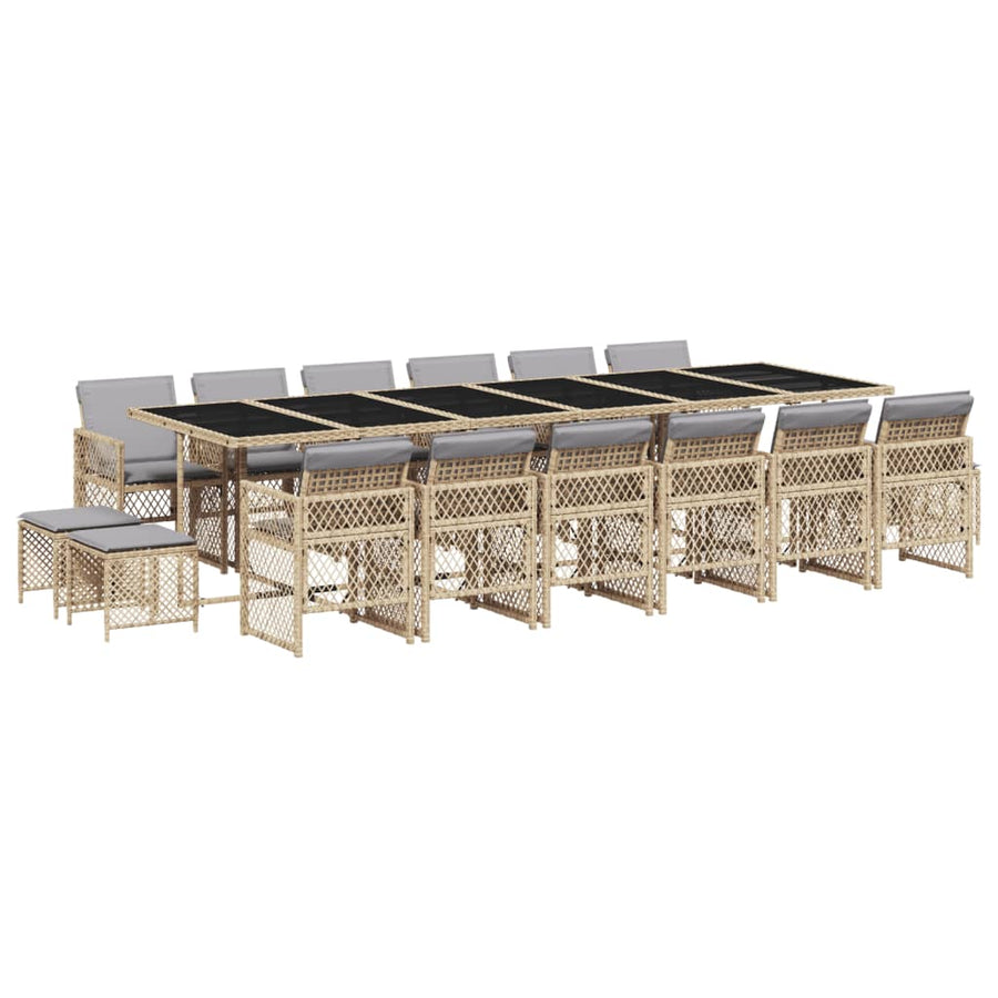 17-delige Tuinset met kussens poly rattan beige