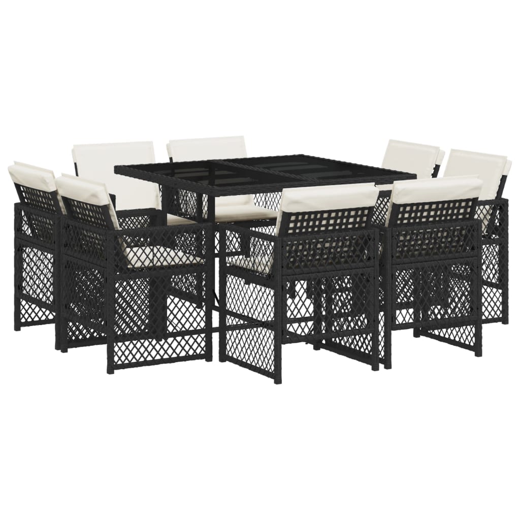 9-delige Tuinset poly rattan zwart