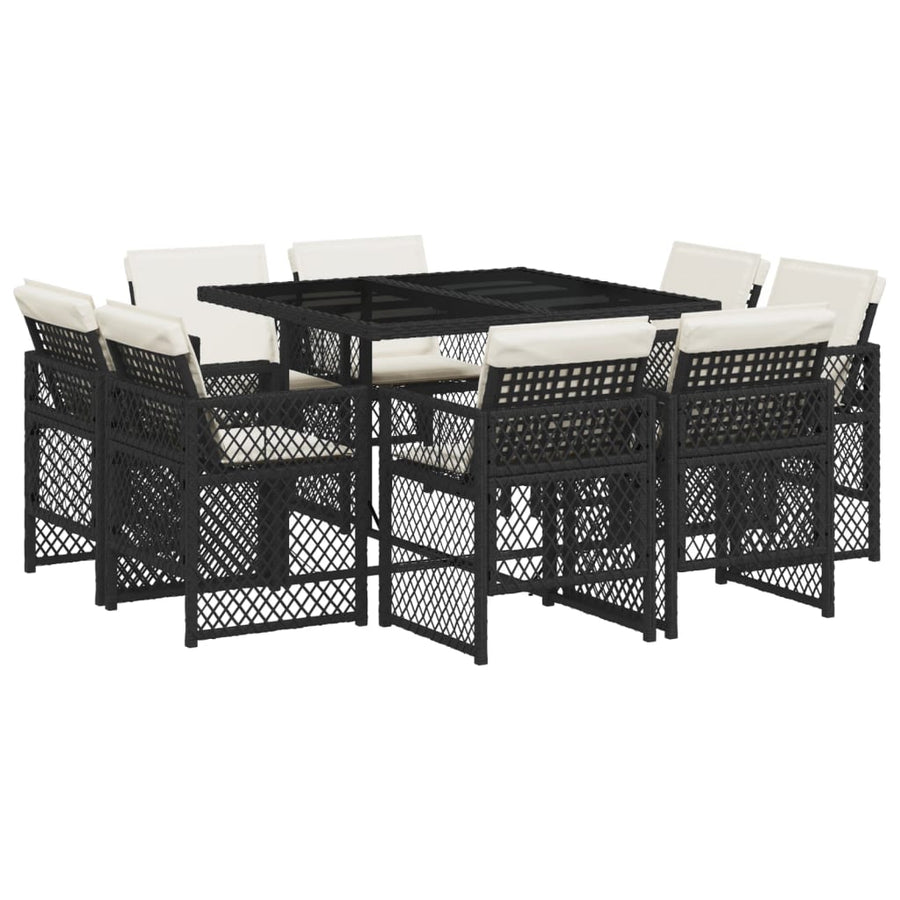9-delige Tuinset poly rattan zwart