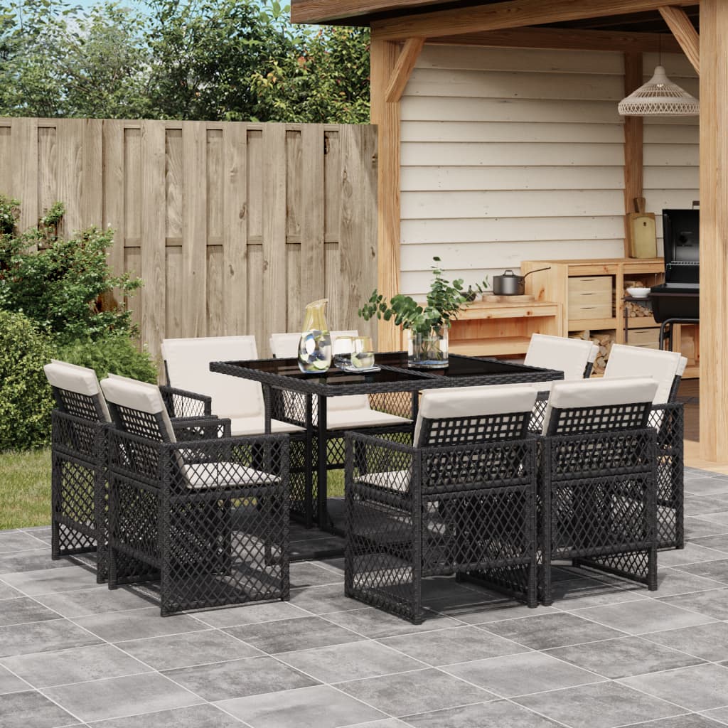9-delige Tuinset poly rattan zwart