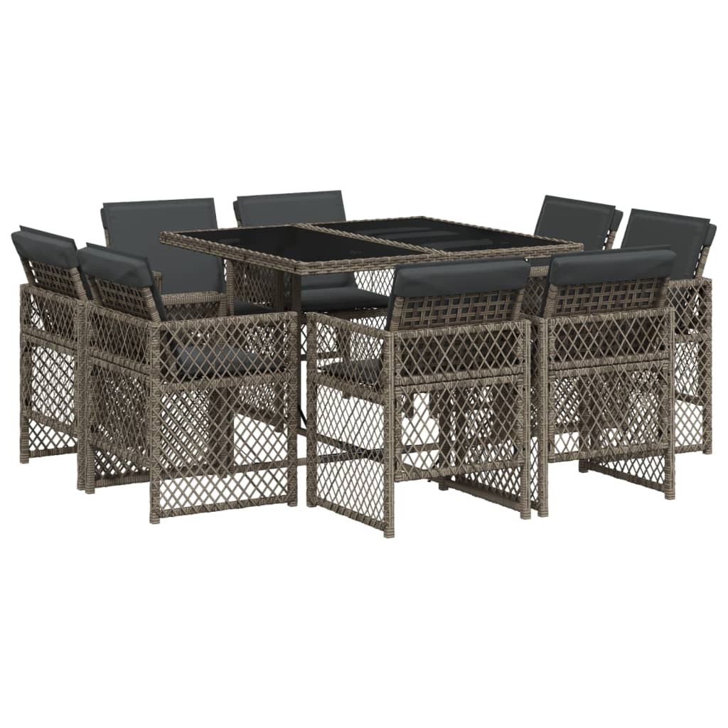 9-delige Tuinset met kussens poly rattan grijs
