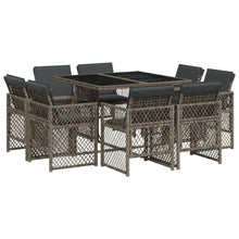 9-delige Tuinset met kussens poly rattan grijs