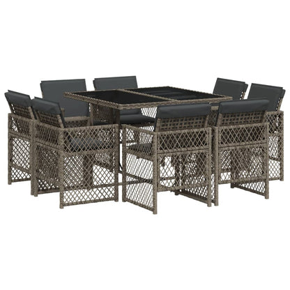 9-delige Tuinset met kussens poly rattan grijs