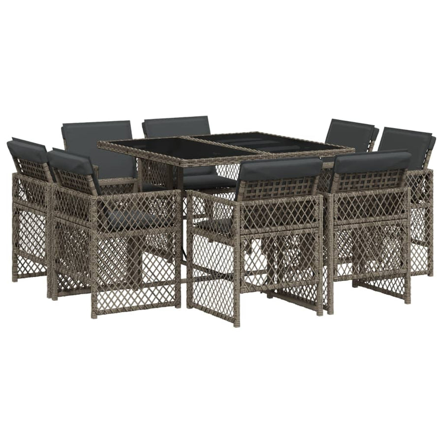 9-delige Tuinset met kussens poly rattan grijs