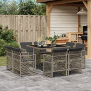 Tuinset 9-delig poly rattan grijs