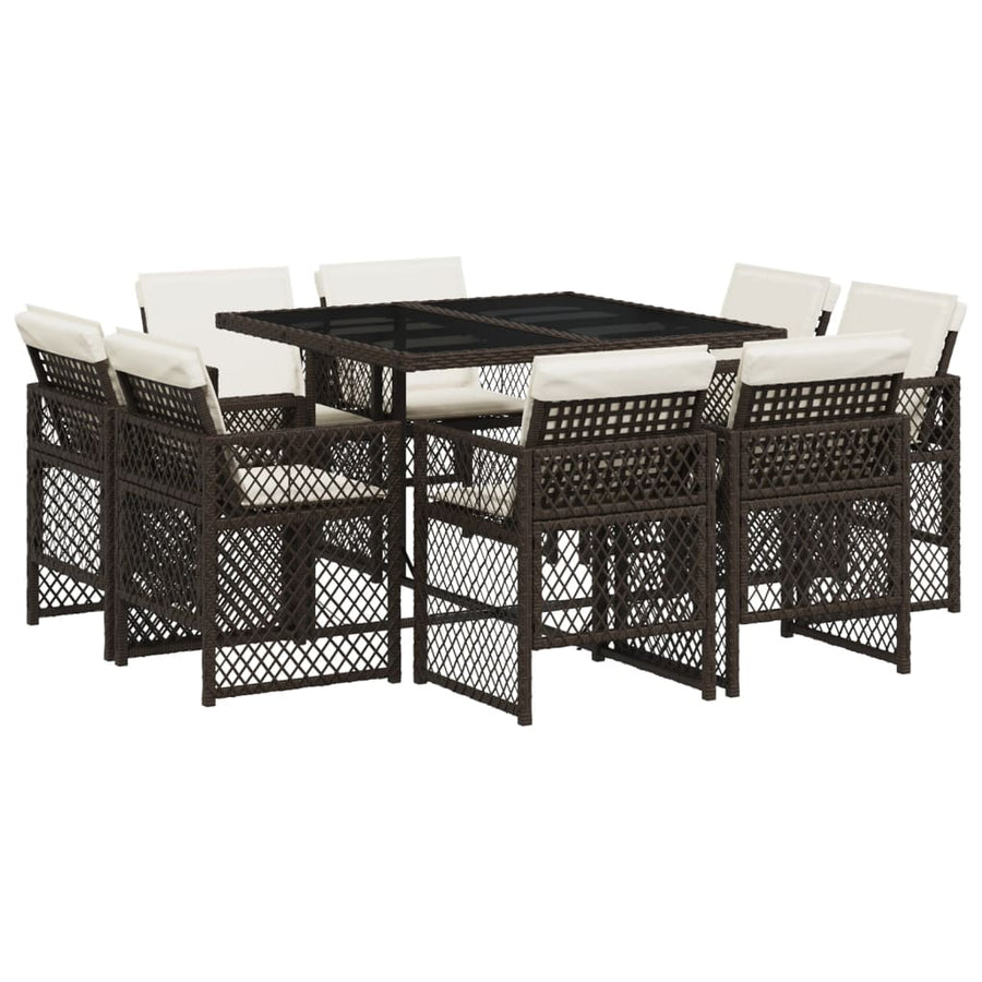 9-delige Tuinset met kussens poly rattan bruin
