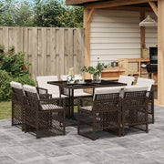 Tuinset 9-delig poly rattan bruin met kussens