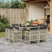 Tuinset 9-delig poly rattan lichtgrijs