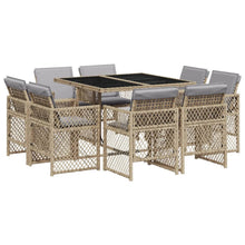9-delige Tuinset met kussens poly rattan gemengd beige