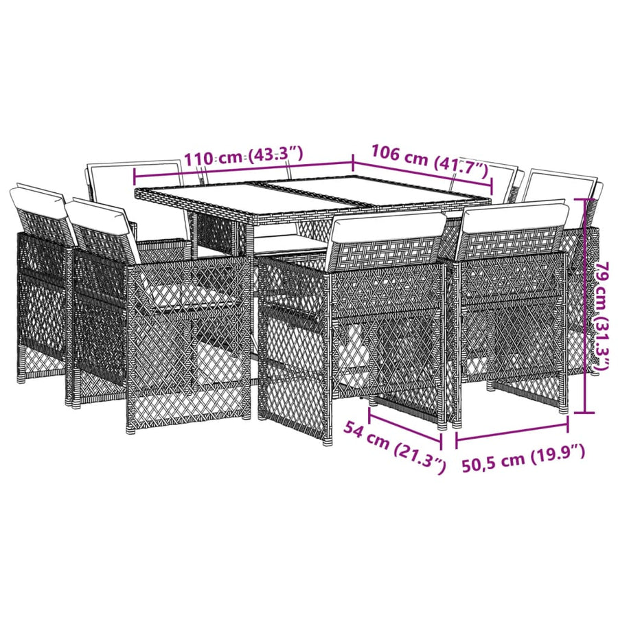 9-delige Tuinset met kussens poly rattan gemengd beige