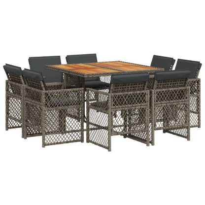 9-delige Tuinset met kussens poly rattan grijs