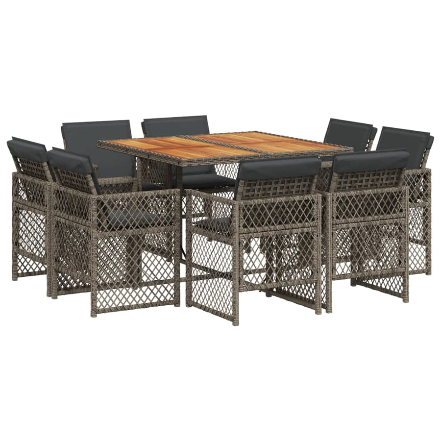 9-delige Tuinset met kussens poly rattan grijs