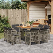 9-piece Garden Dining Set with Cushions Poly Rattan Grey