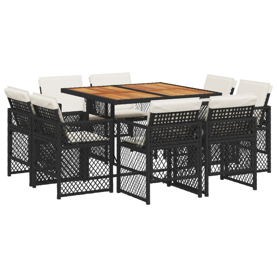 9-delige Tuinset poly rattan zwart