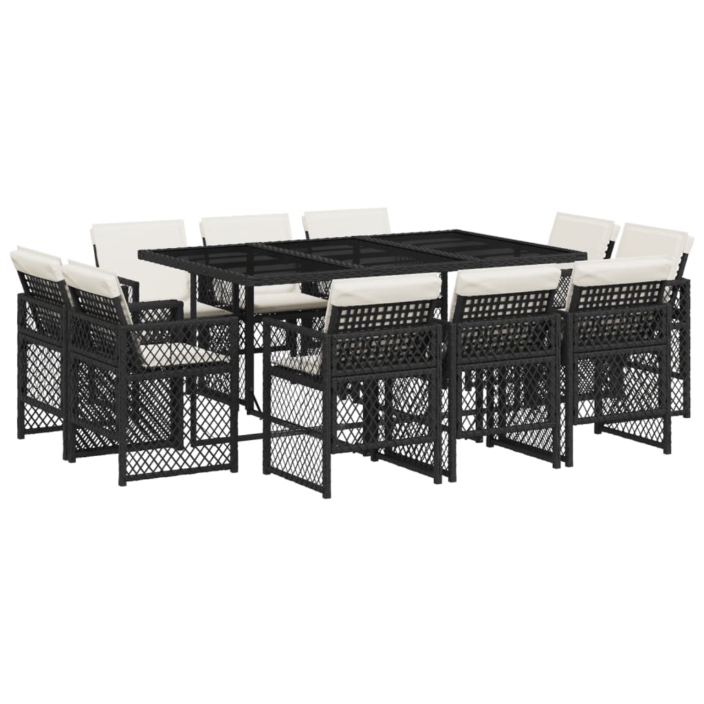 11-delige Tuinset met kussens poly rattan zwart