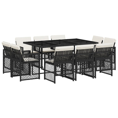 11-delige Tuinset met kussens poly rattan zwart