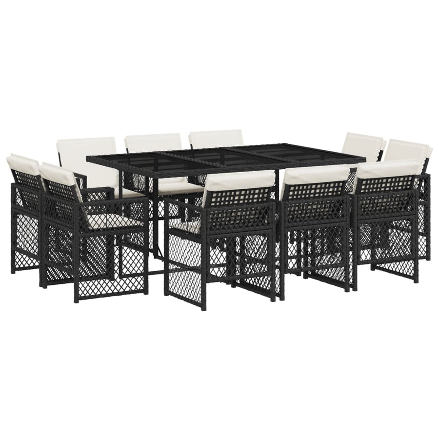 11-delige Tuinset met kussens poly rattan zwart