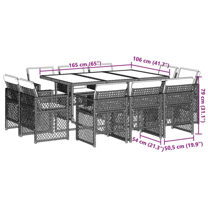 11-delige Tuinset met kussens poly rattan zwart