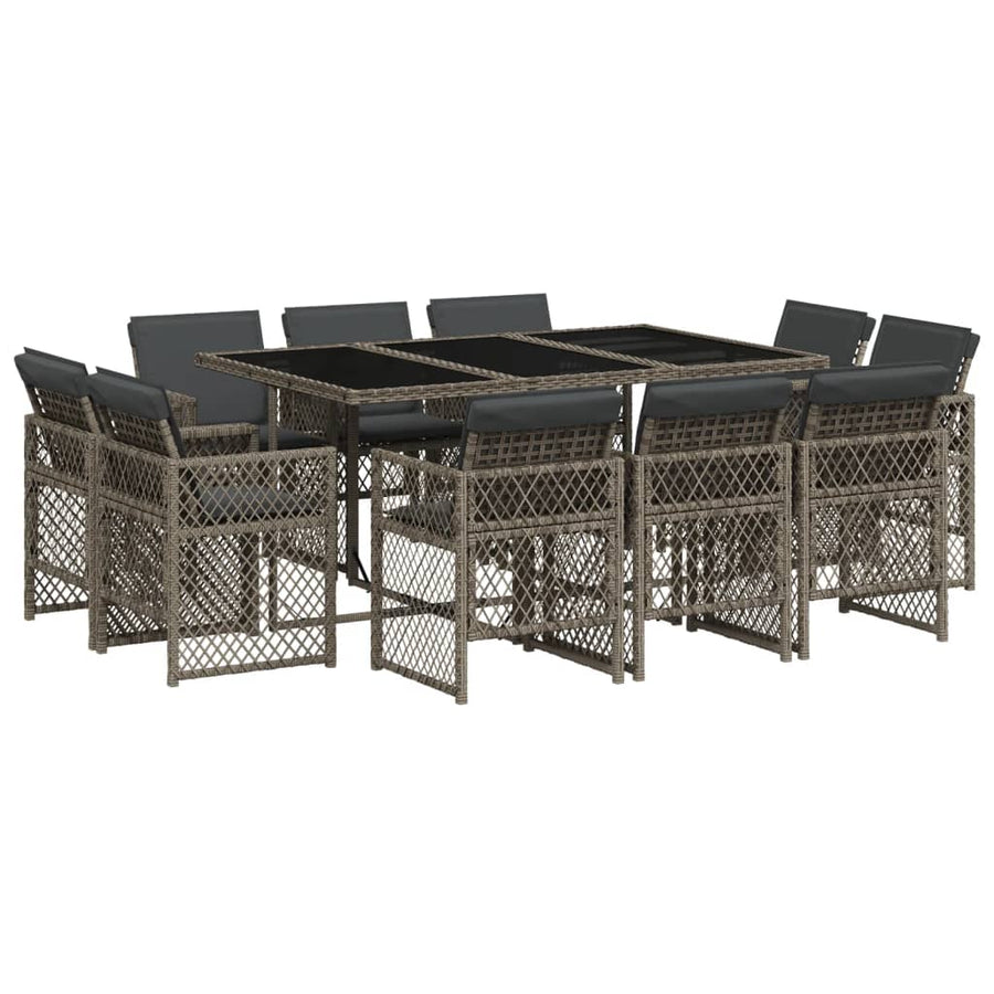 11-delige Tuinset met kussens poly rattan grijs
