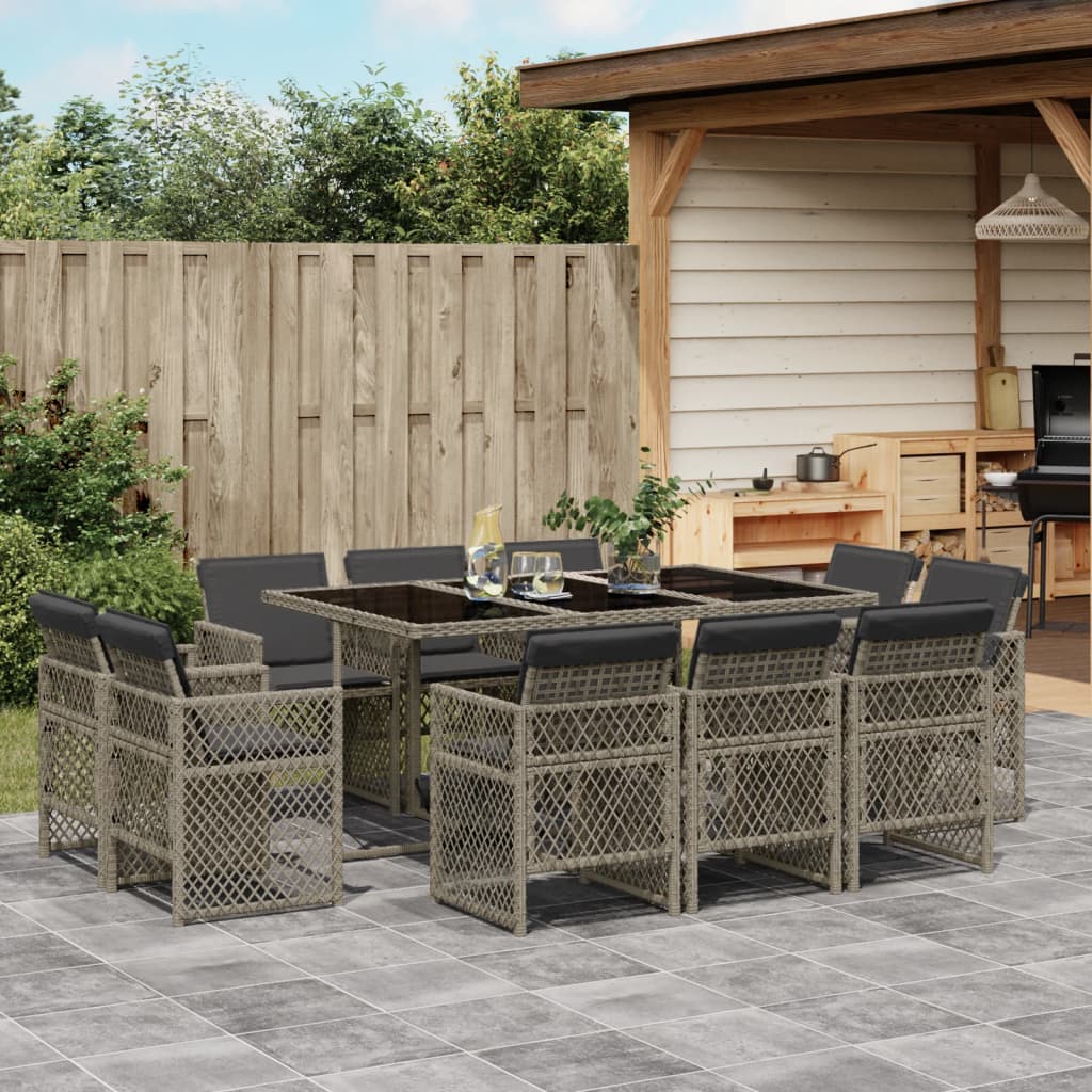 11-delige Tuinset met kussens poly rattan grijs