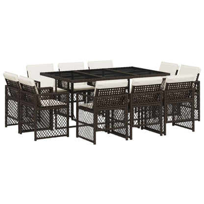 11-delige Tuinset met kussens poly rattan bruin