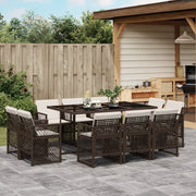 11-piece Outdoor Dining Set with Cushions Poly Rattan Brown