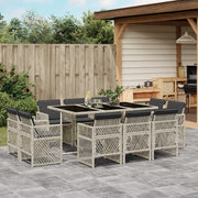 11-Piece Garden Dining Set with Cushions Poly Rattan Light Grey