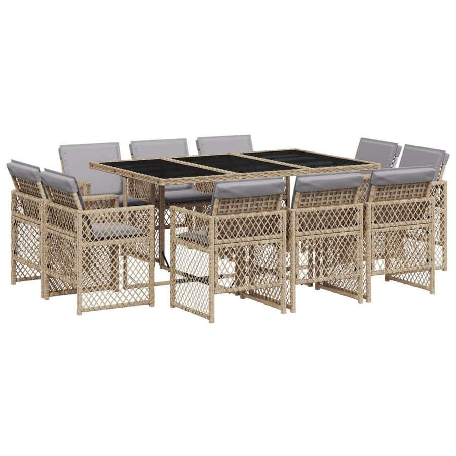 11-delige Tuinset met kussens poly rattan gemengd beige