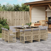 11-piece Outdoor Dining Set with Cushions Poly Rattan Mixed Beige