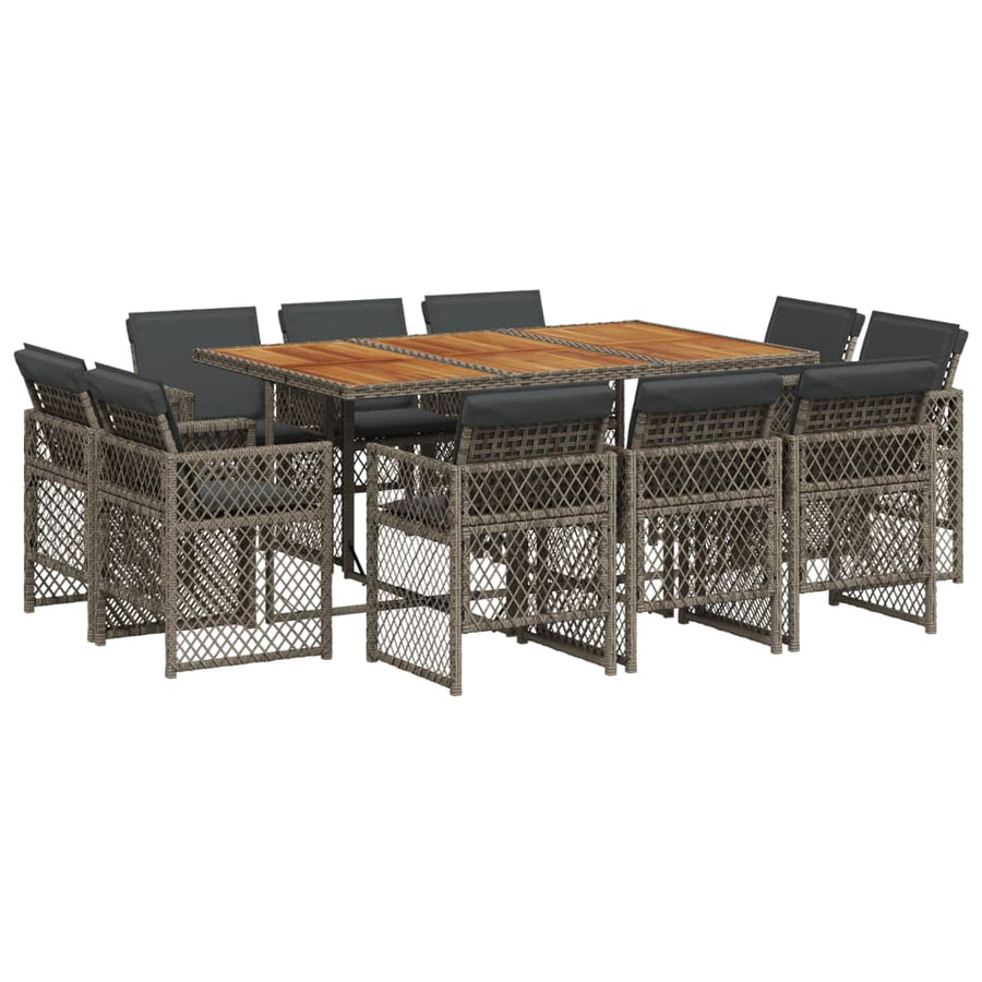 11-delige Tuinset met kussens poly rattan grijs