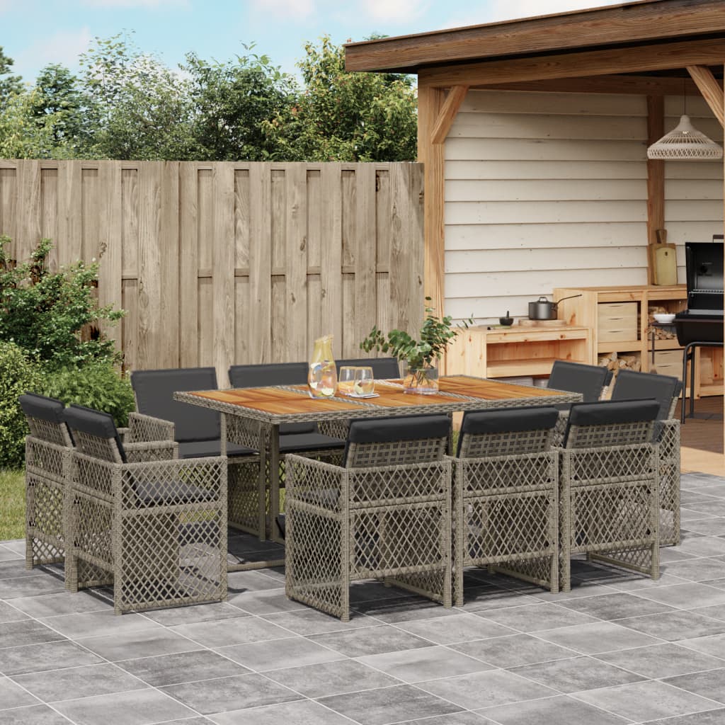 11-delige Tuinset met kussens poly rattan grijs