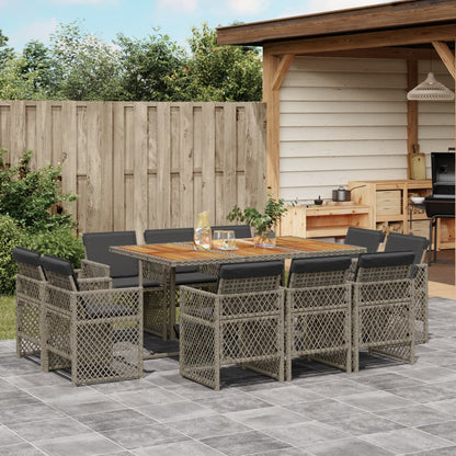 11-delige Tuinset met kussens poly rattan grijs