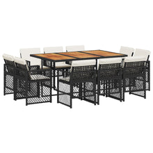 11-delige Tuinset met kussens poly rattan zwart
