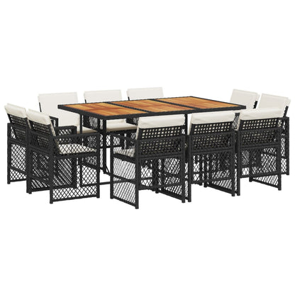 11-delige Tuinset met kussens poly rattan zwart